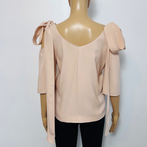 NWT STELLA McCARTNEY Blush Pink V-Neck Blouse Cold Shoulder w Ties, Size S / 4 - Picture 2 of 13